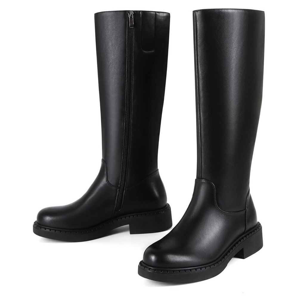 Knee High Boots for Women Low Heel Comfort Flat Round Toe Riding Boots 8.5